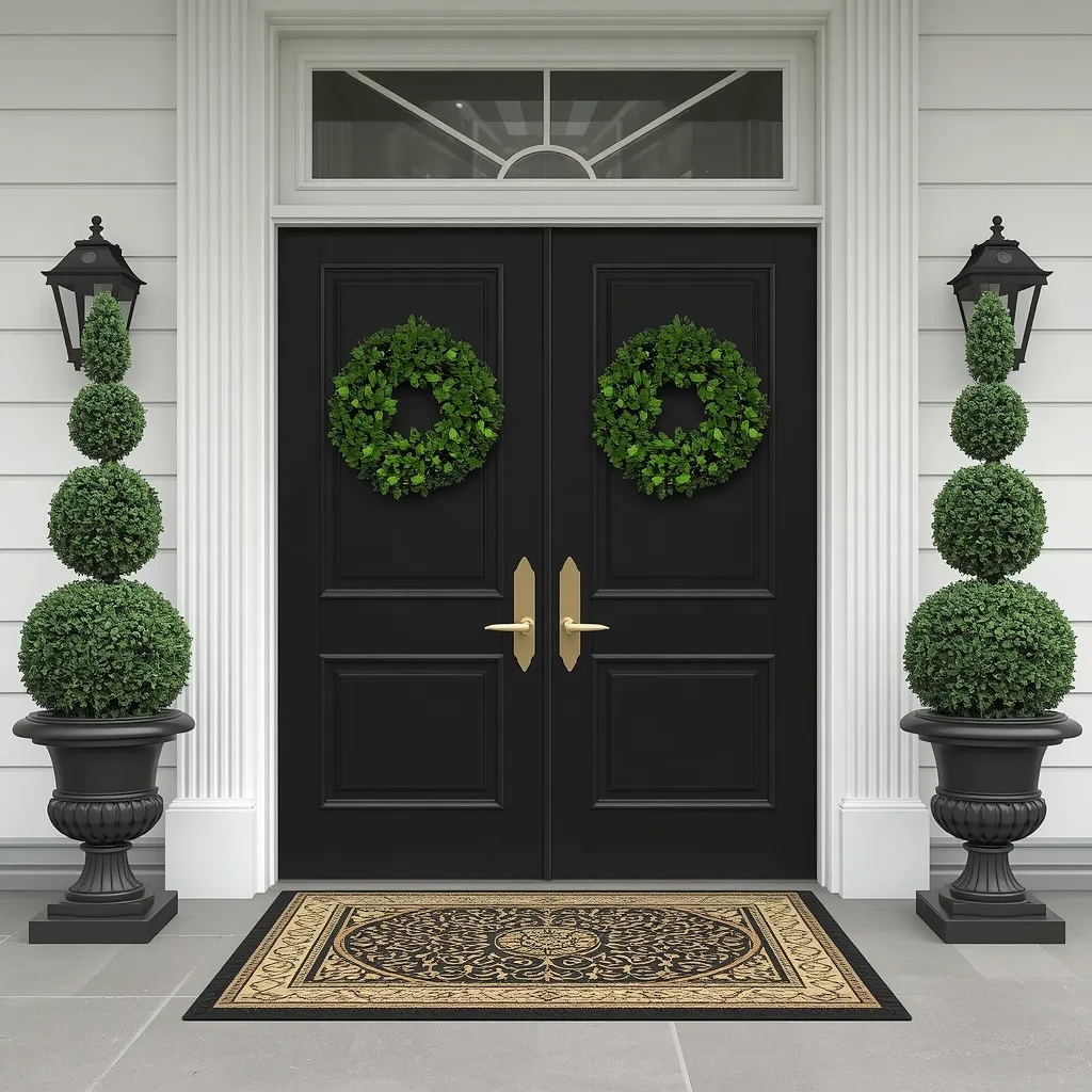 Symmetrical double black doors summer