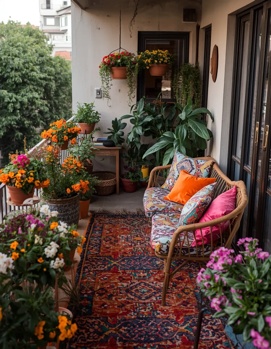 Colorful eclectic apartment balcony decor