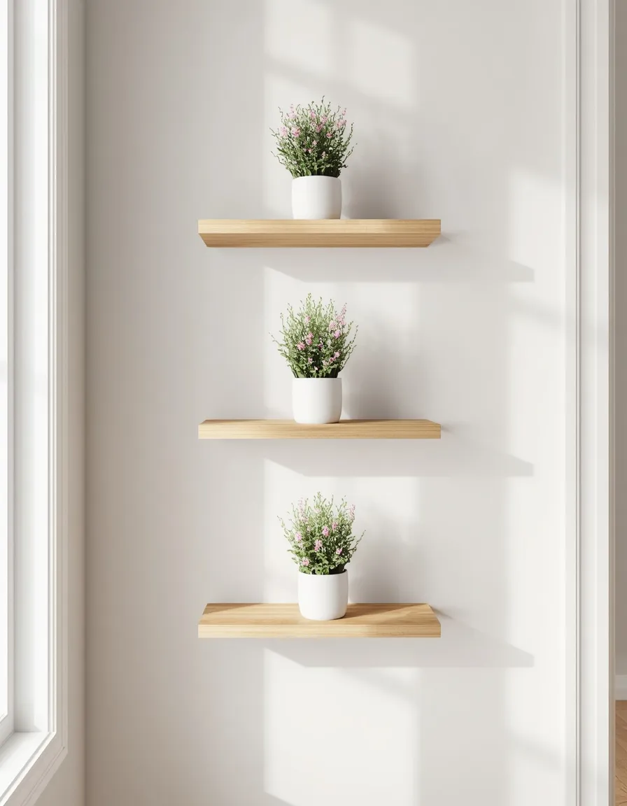 Floating wall flower rack shelf idea