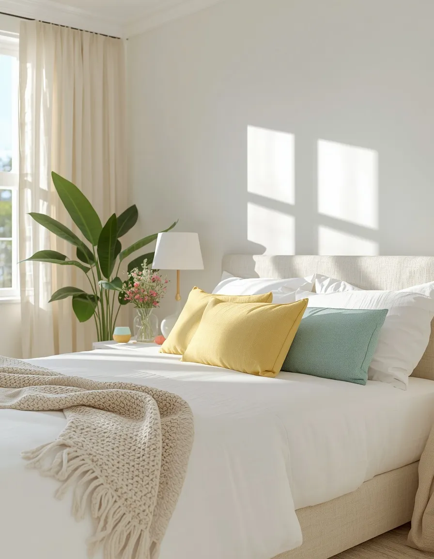 Fresh bright summer bedroom decor