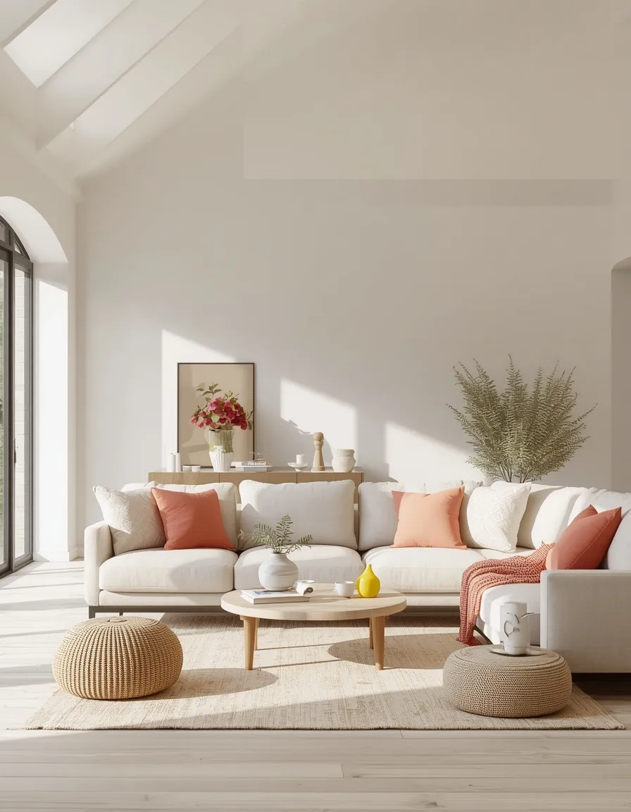 Neutral open plan with summer color pops
