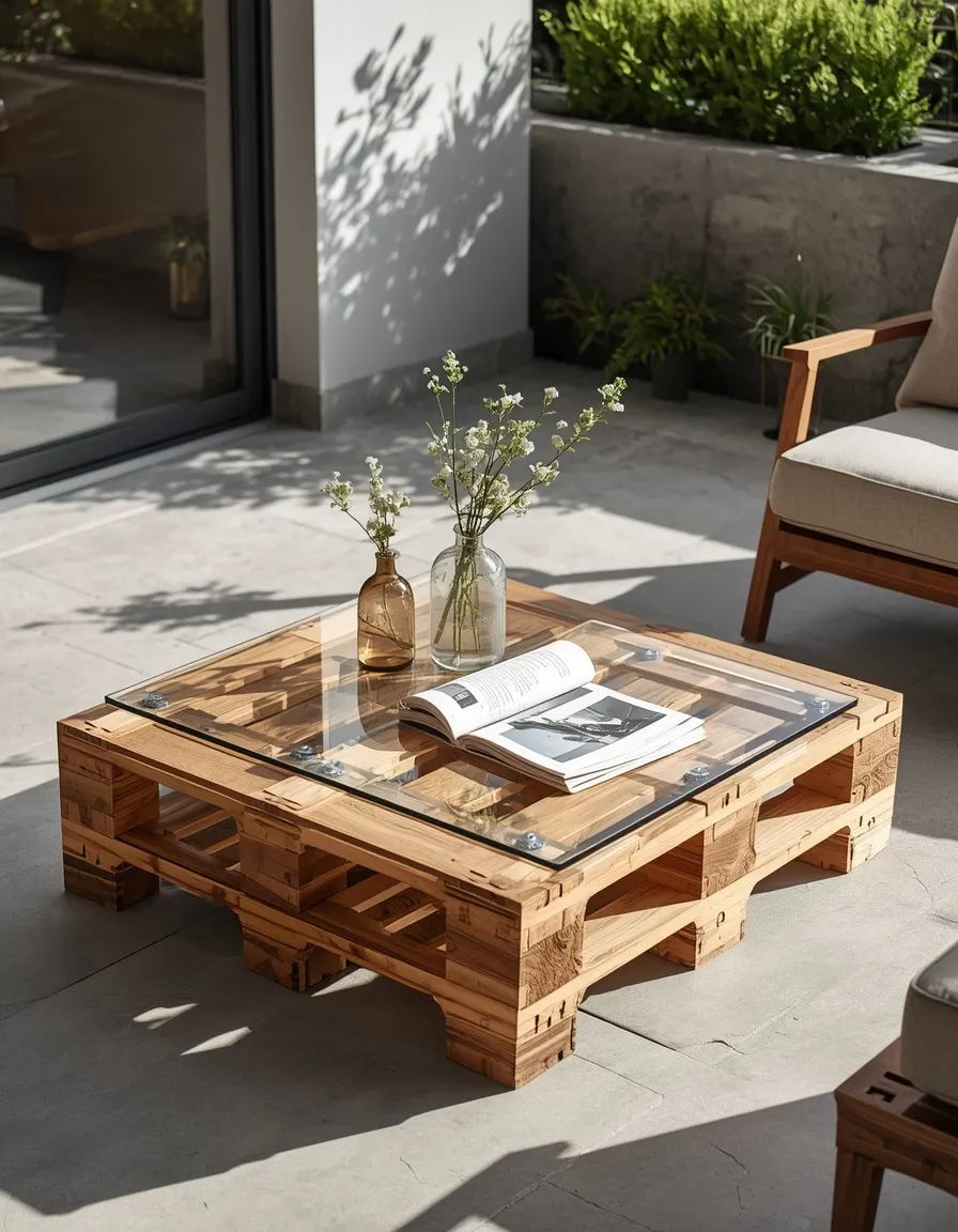 Pallet table with glass top
