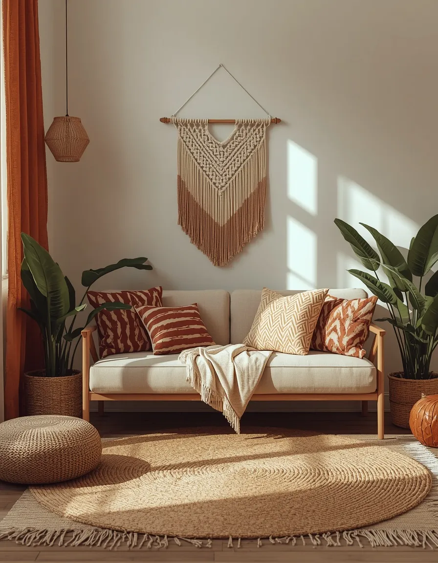 Warm boho layered apartment decor