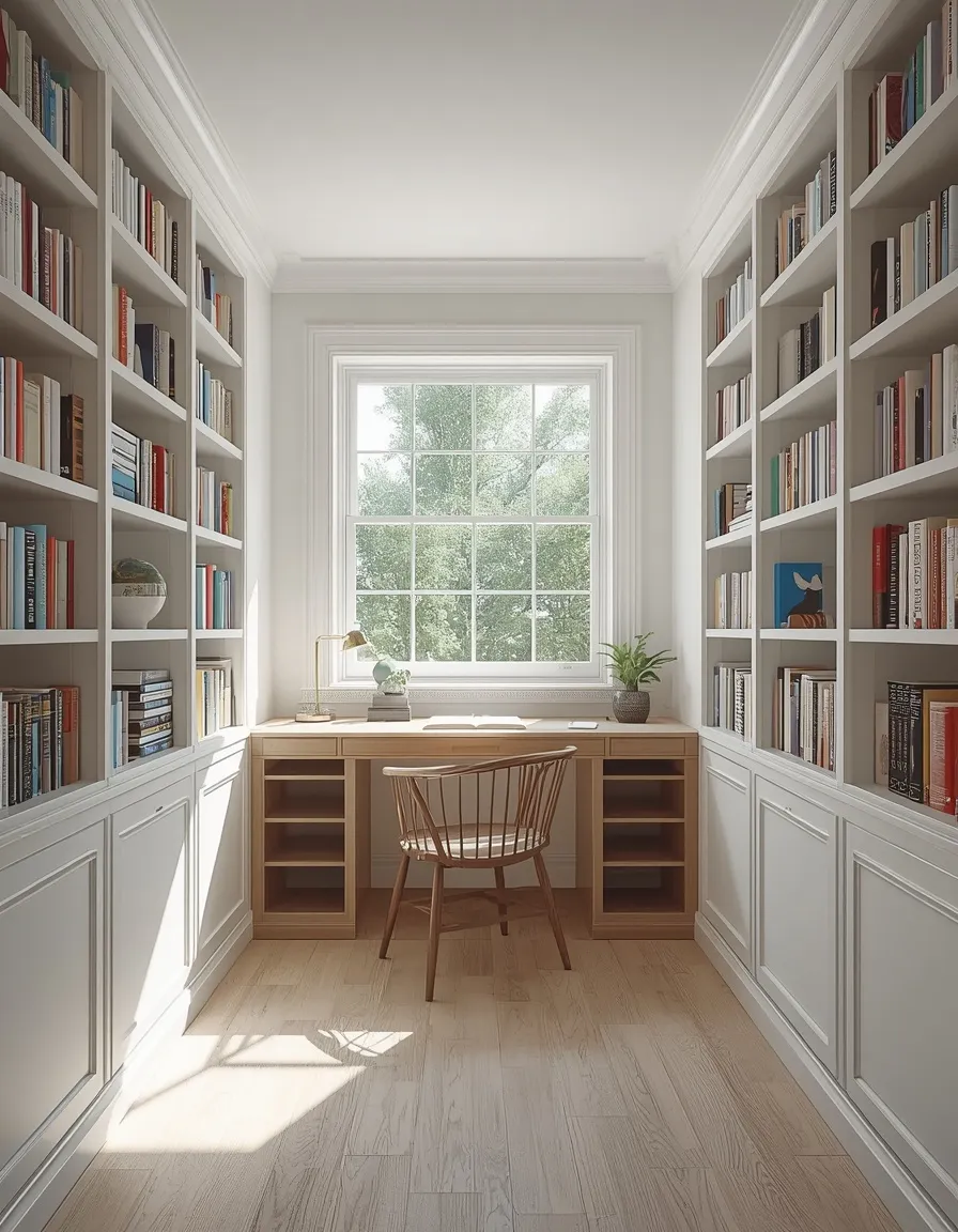 Built-in desk with shelving at window