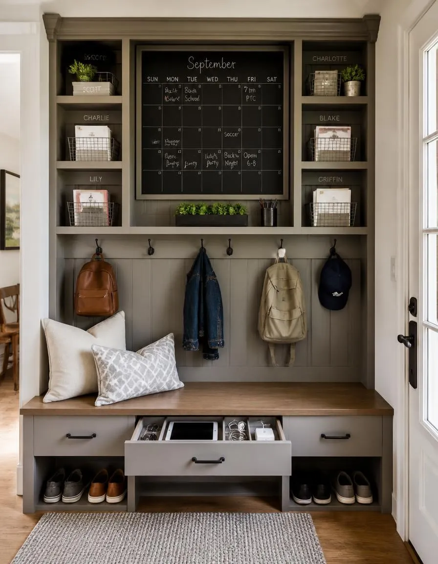 Mudroom bench family command center