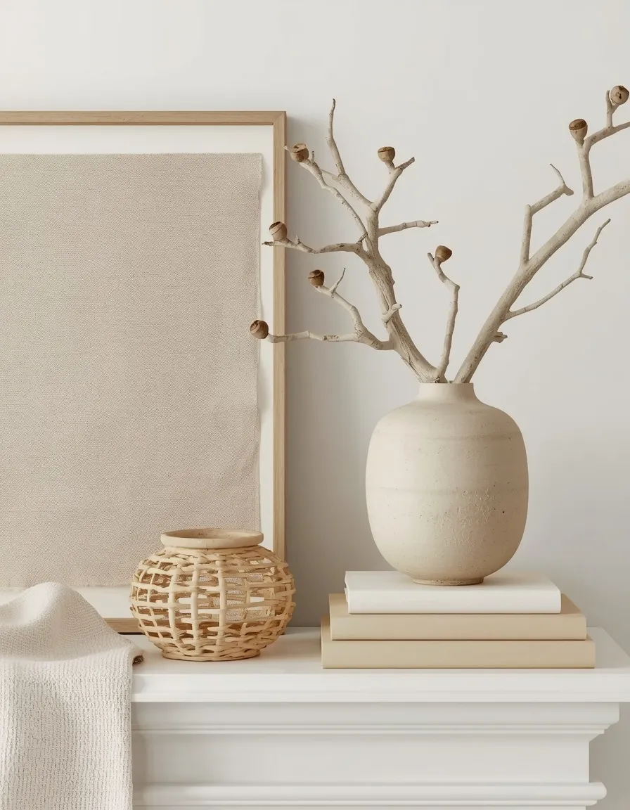 Neutral linen and texture summer mantel