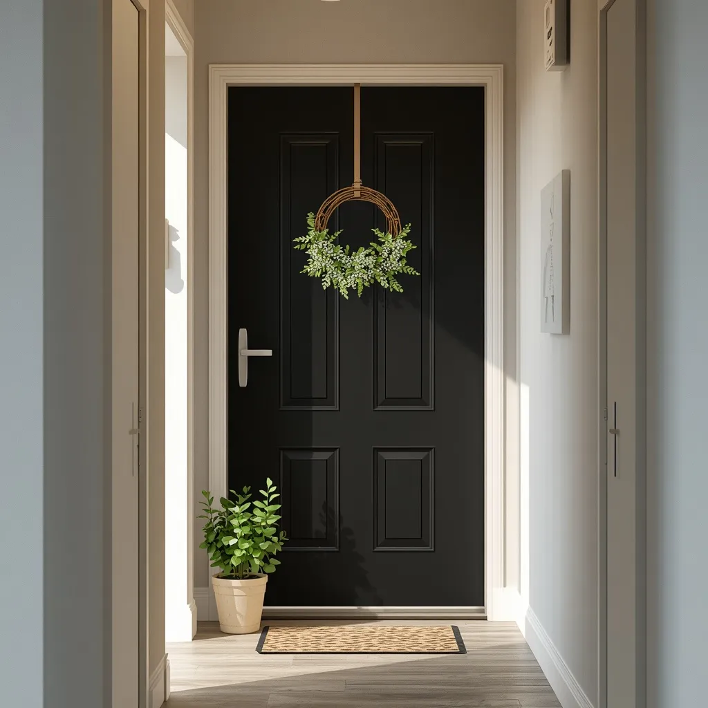 Small apartment black front door summer