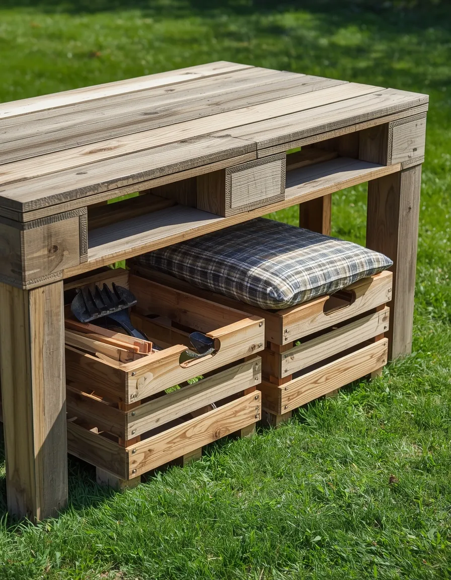 Pallet table with storage crates