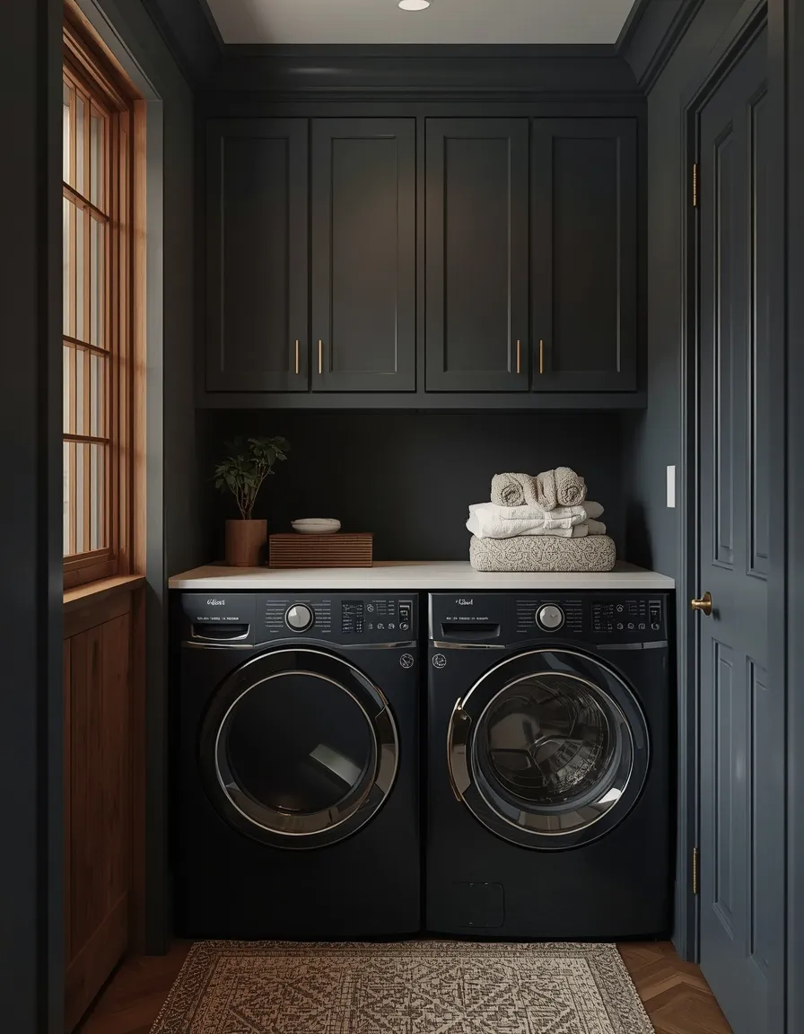 Blue-grey moody laundry room
