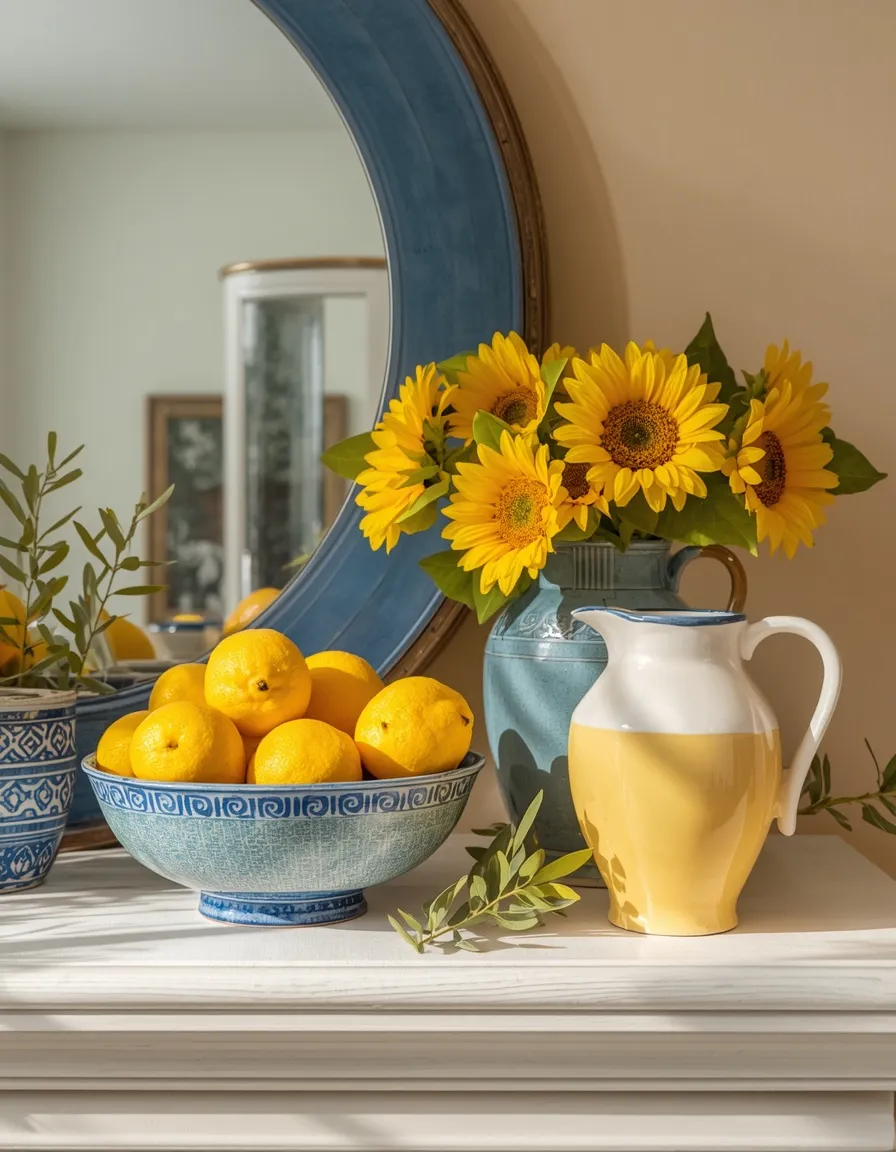 Citrus and lemon summer mantel decor