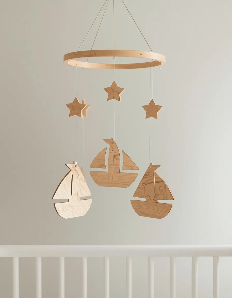 DIY wooden geometric ship mobile