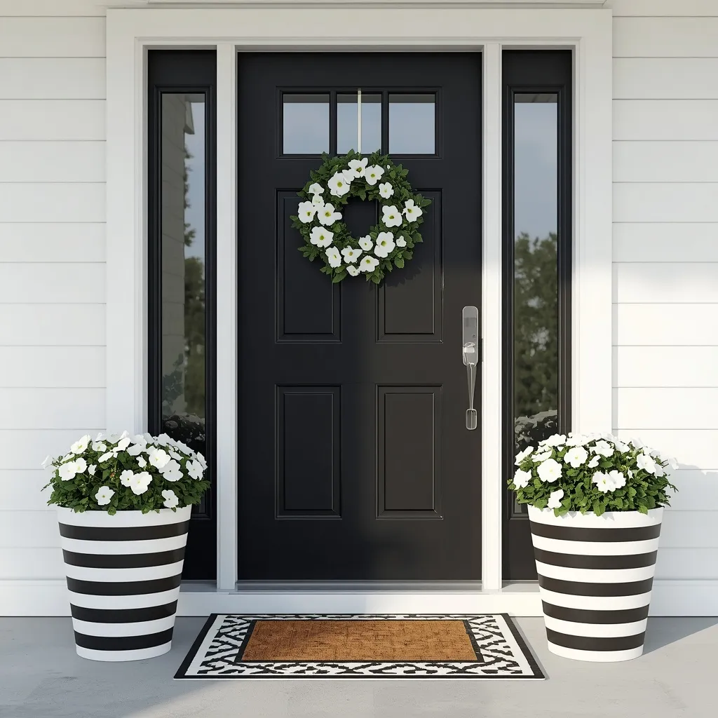 Modern black and white front door summer