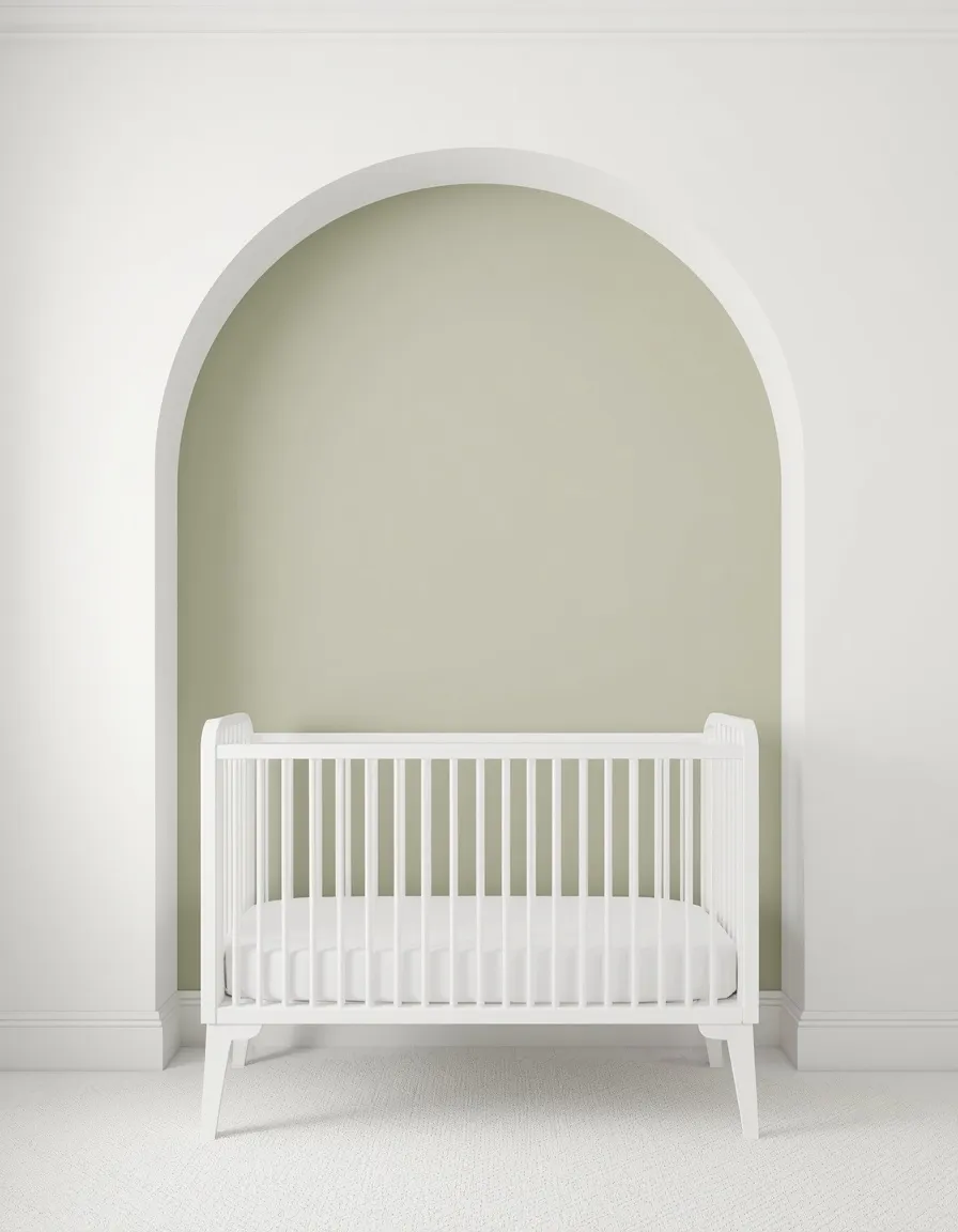 Painted green arch behind a crib