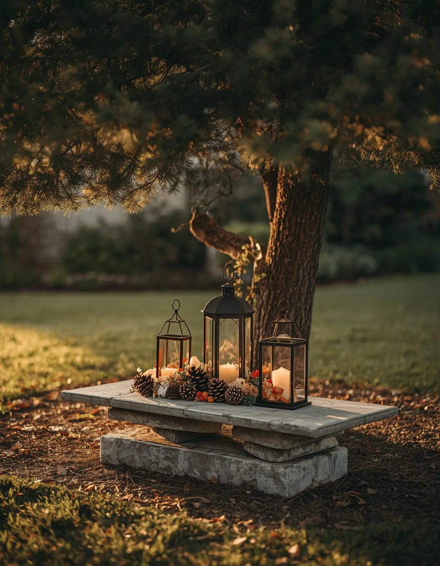 Witchy garden altar under a shaded tree