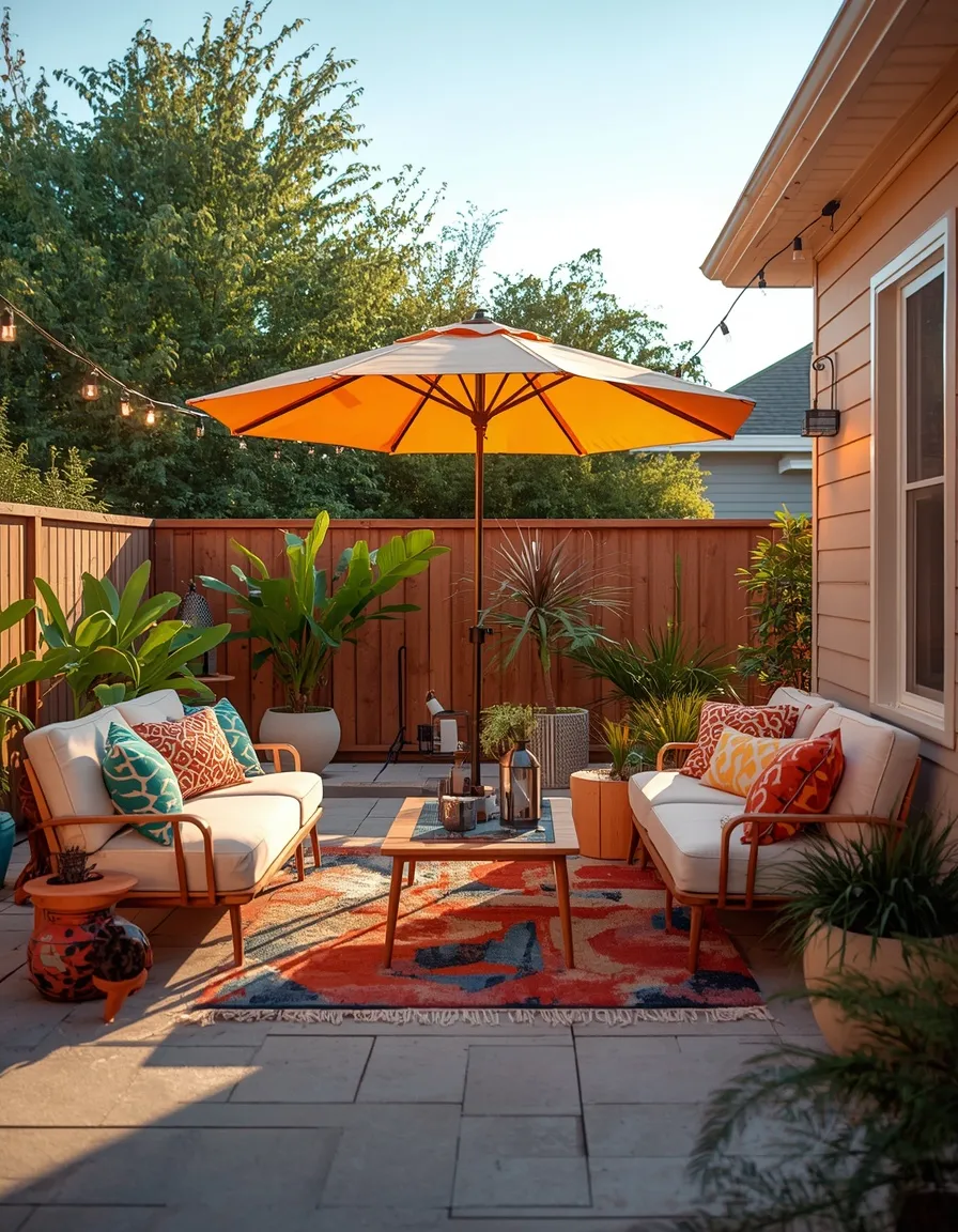 Bright backyard summer patio lounge