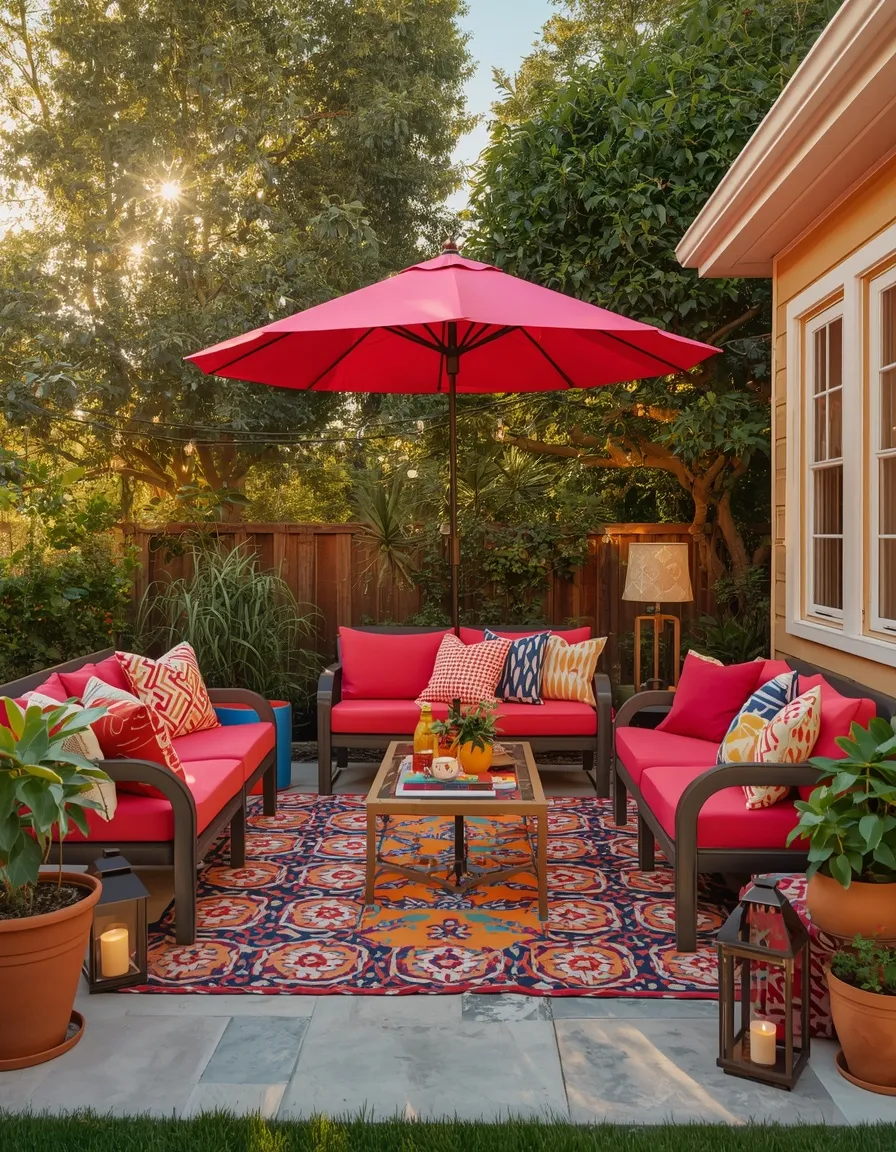 Colorful backyard summer patio retreat