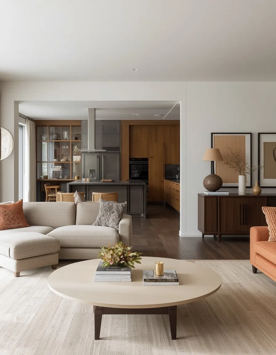 Coordinated styled surfaces in an open plan