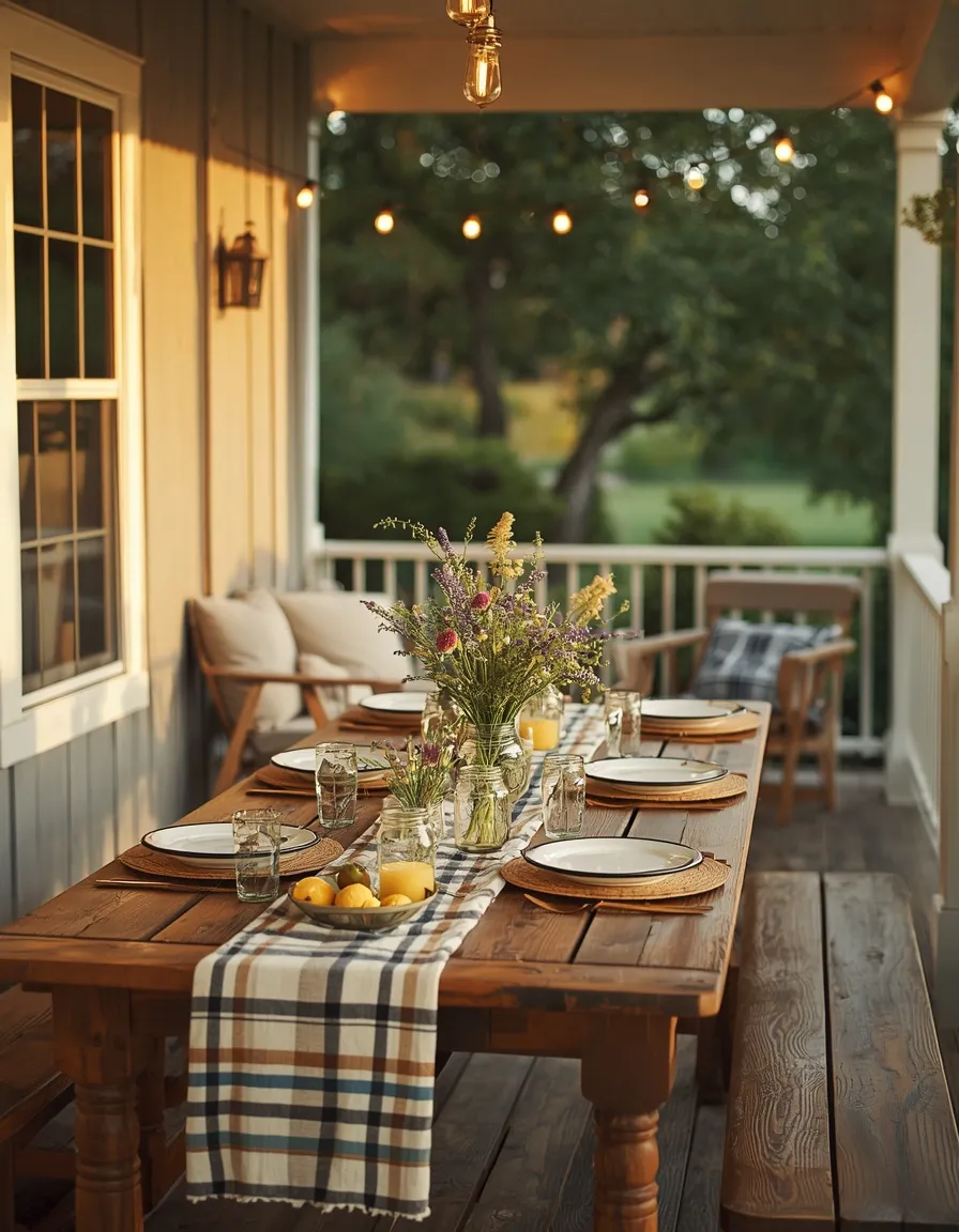 Farmhouse summer porch dining setup