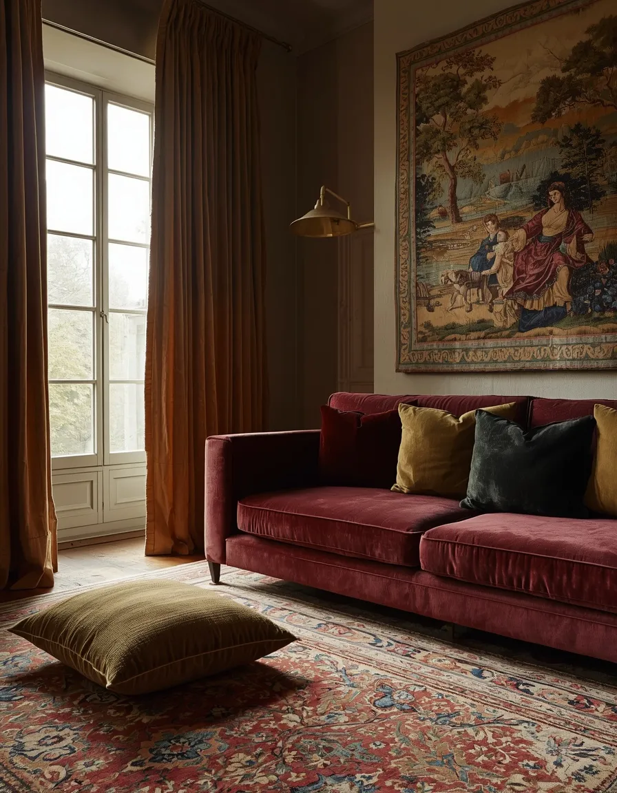 Antique textiles and velvet layers