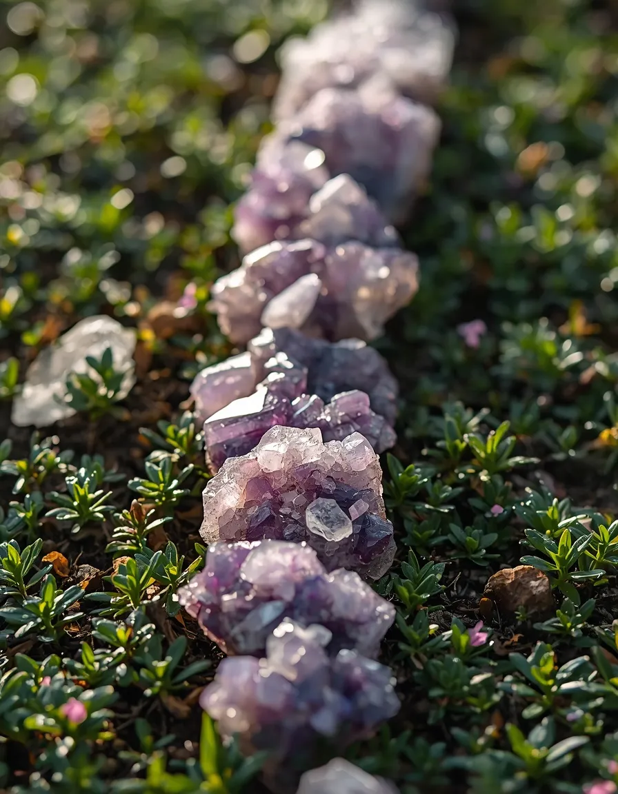 Crystal-lined border in a witchy garden bed