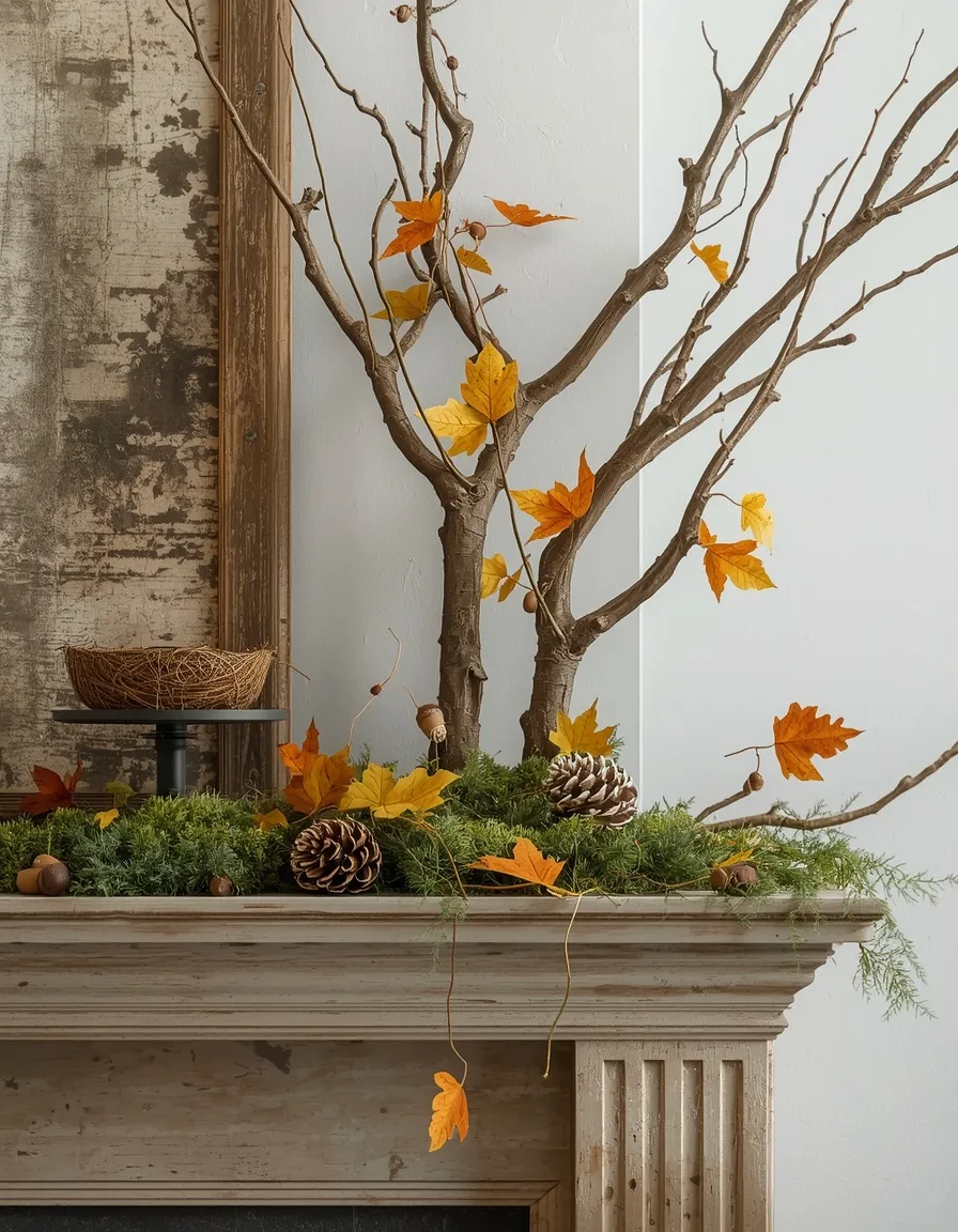 Foraged woodland fall mantel