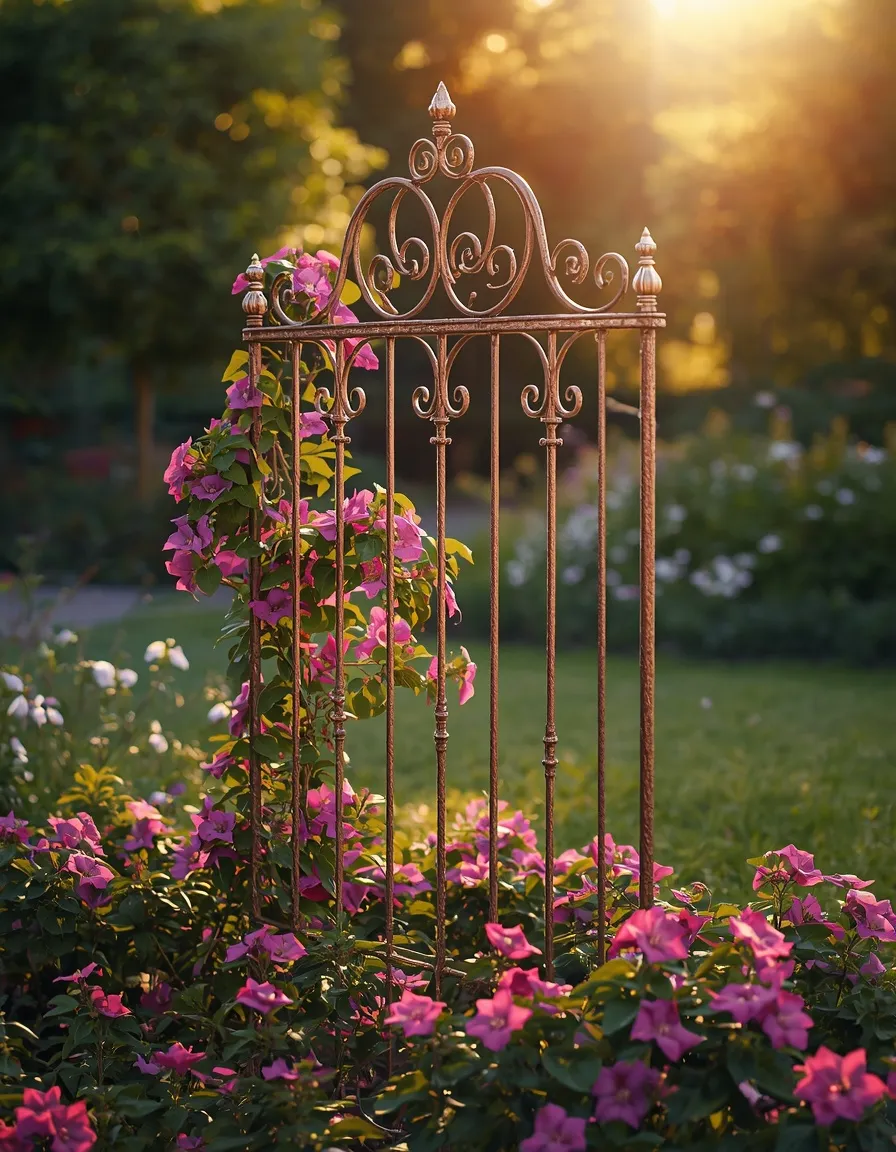 Headboard trellis with climbing clematis