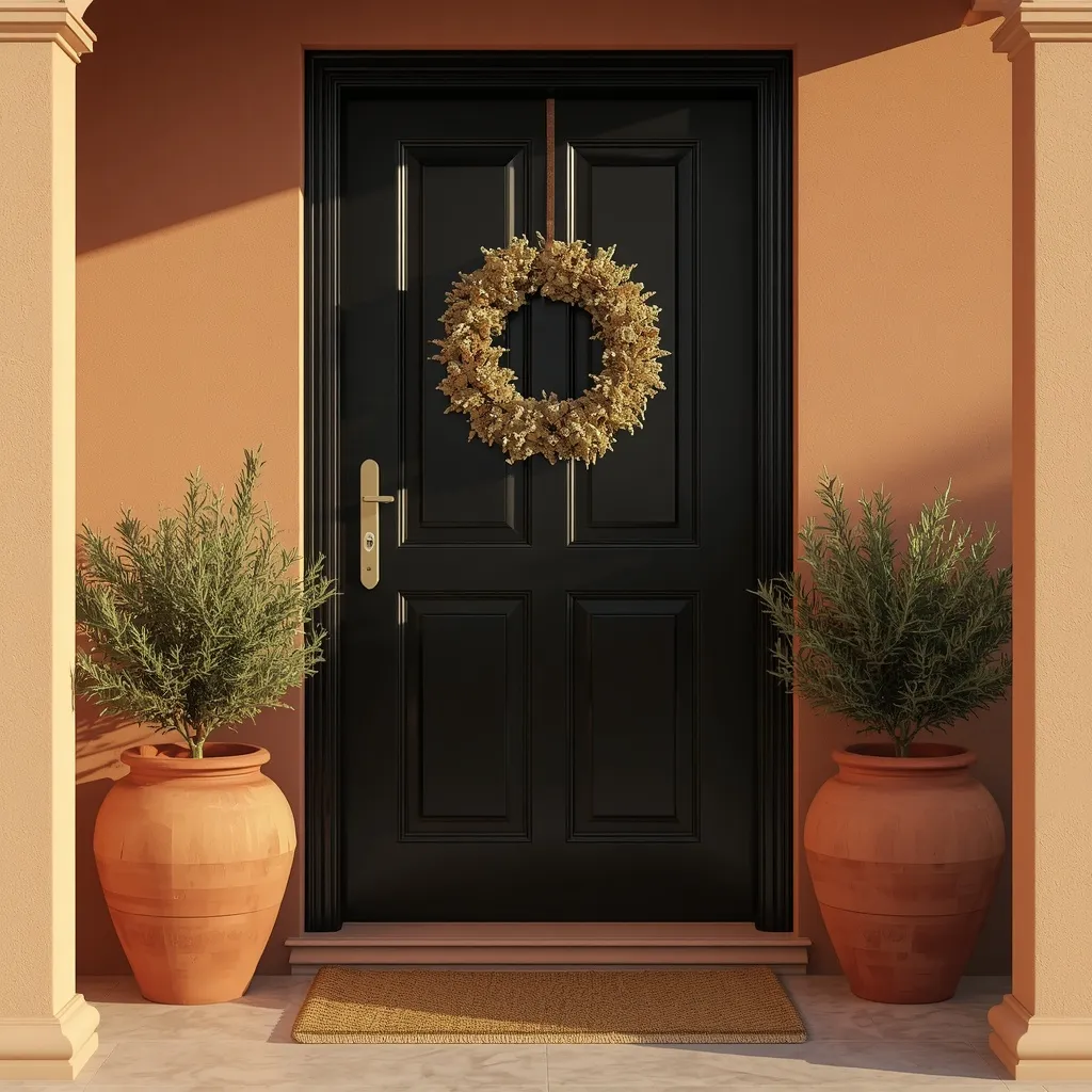 Mediterranean terracotta black front door