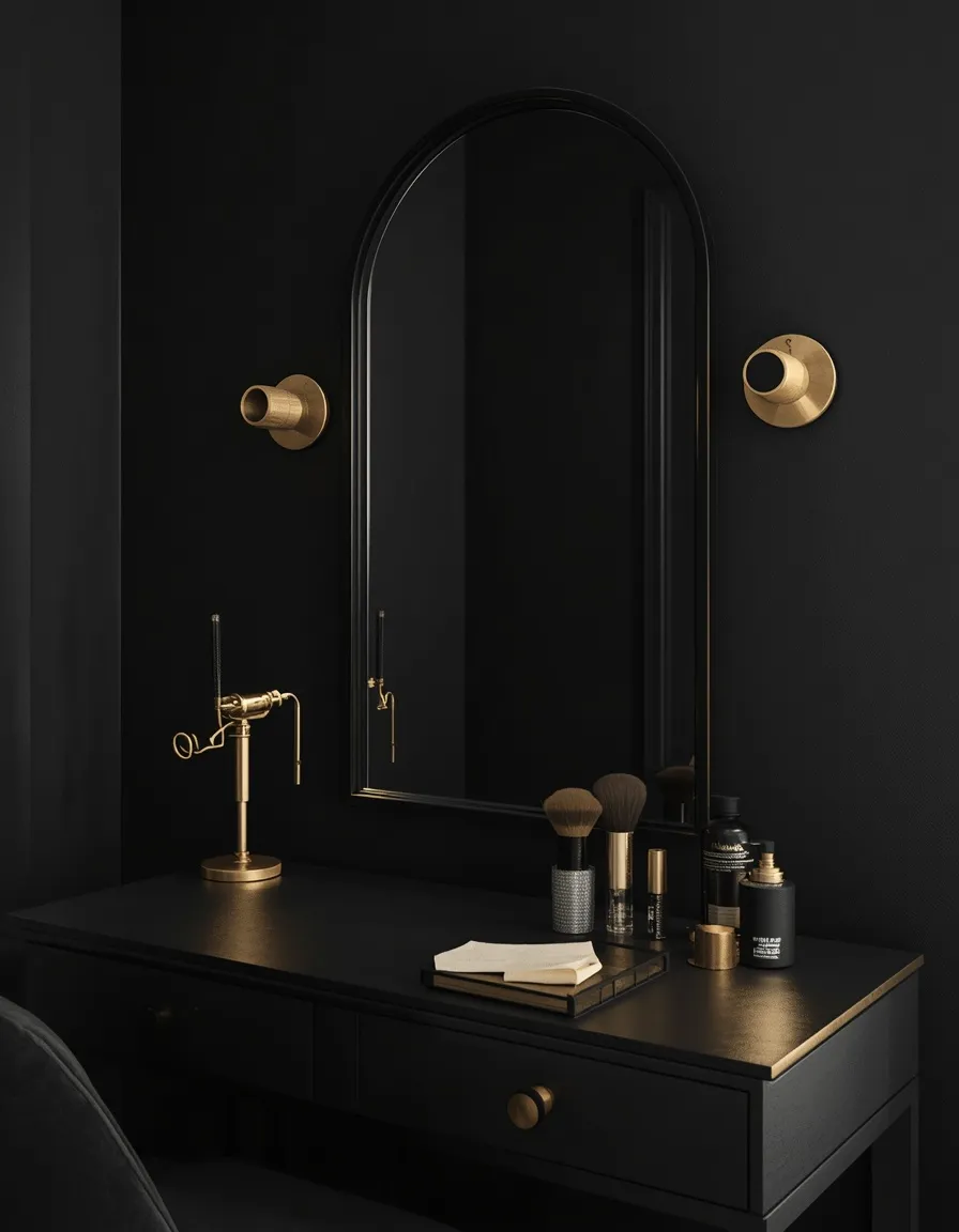 Modern black and gold makeup vanity