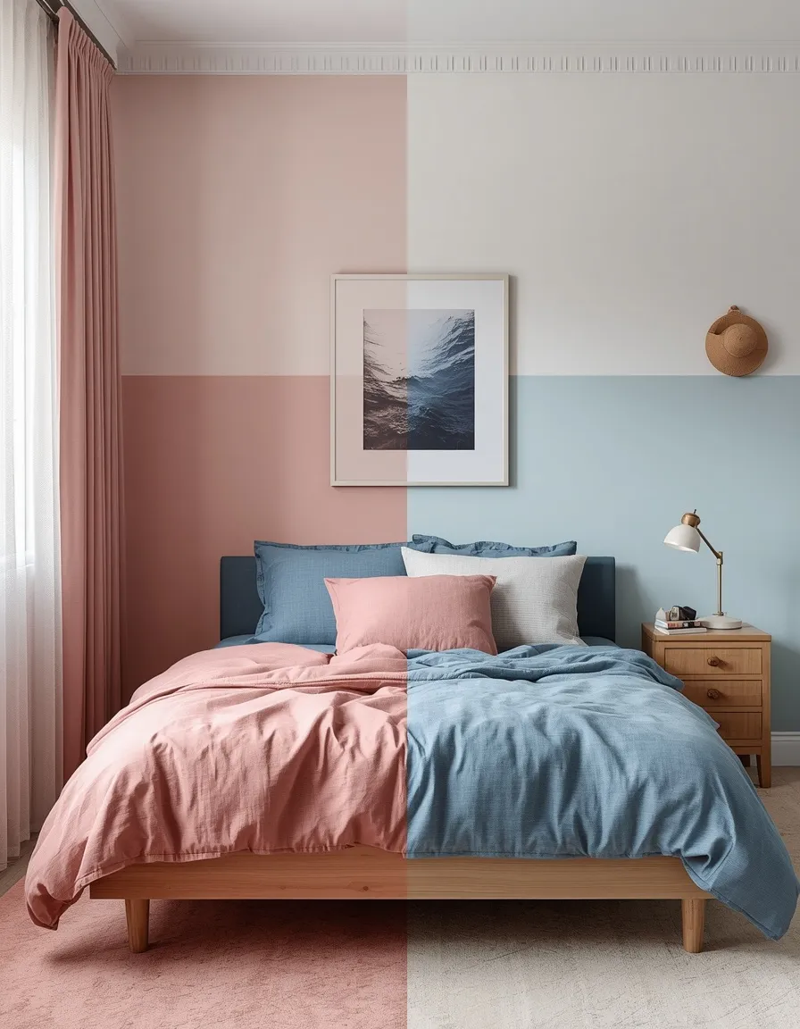 Pink and blue shared bedroom done well