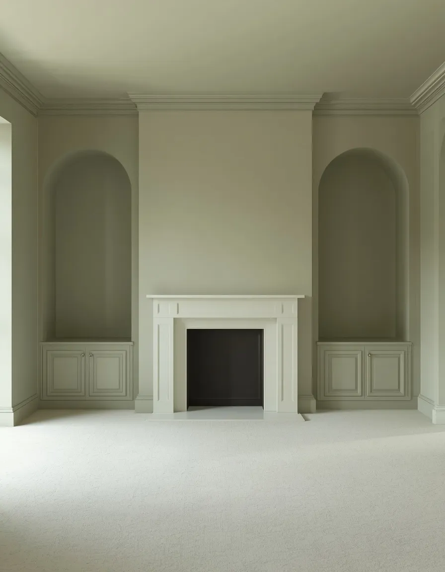 Sage fireplace in a small living room