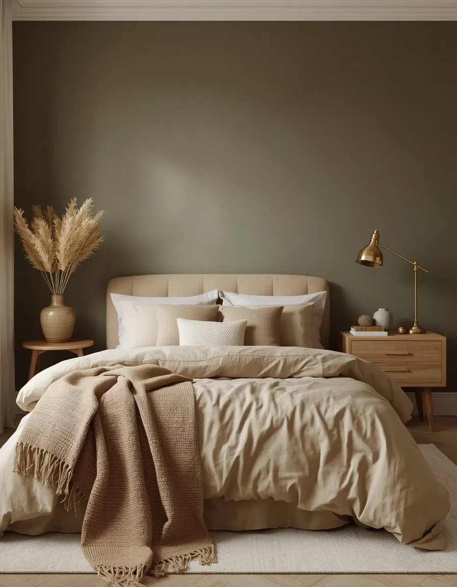 Olive Green and Oat Bedroom Palette