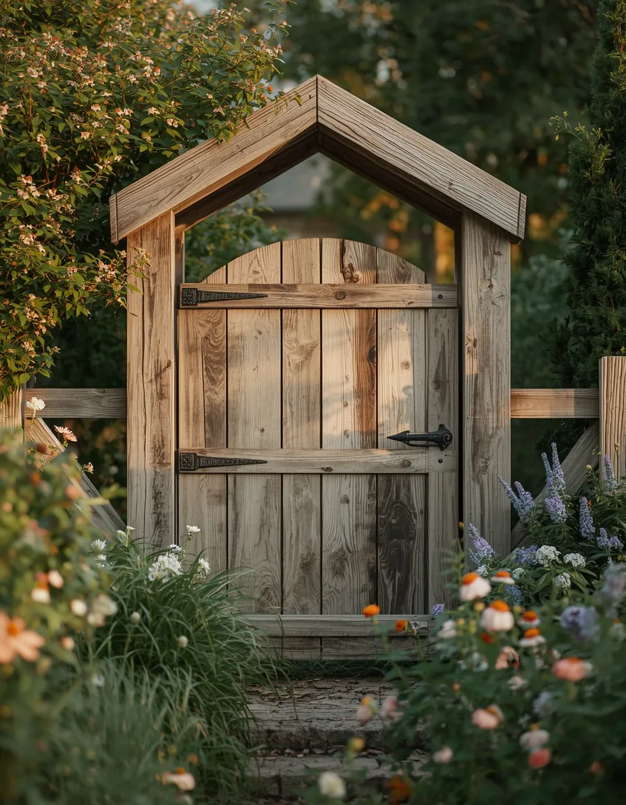 Reclaimed wood cottage moon gate