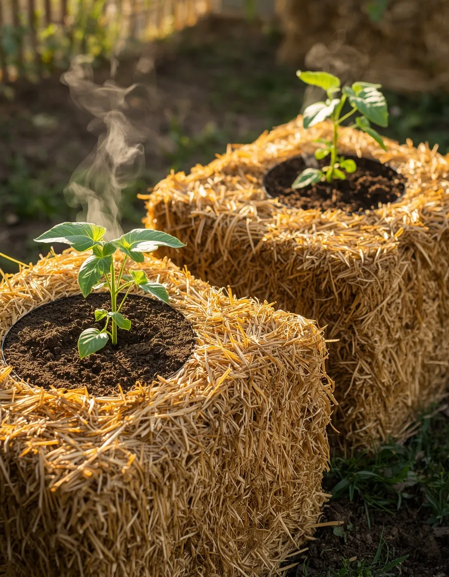 Straw Bale Cucumber Garden