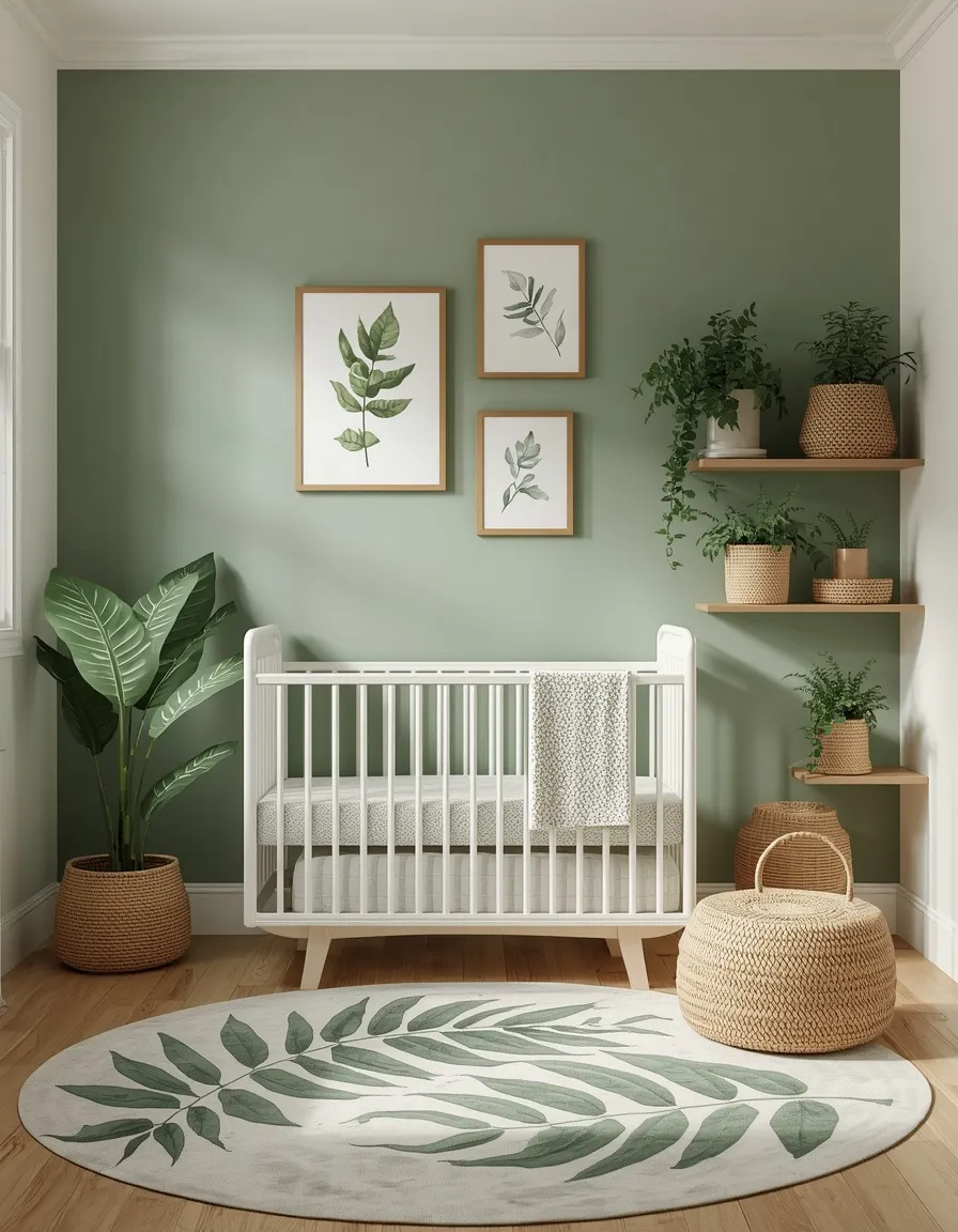 Botanical green nursery with prints