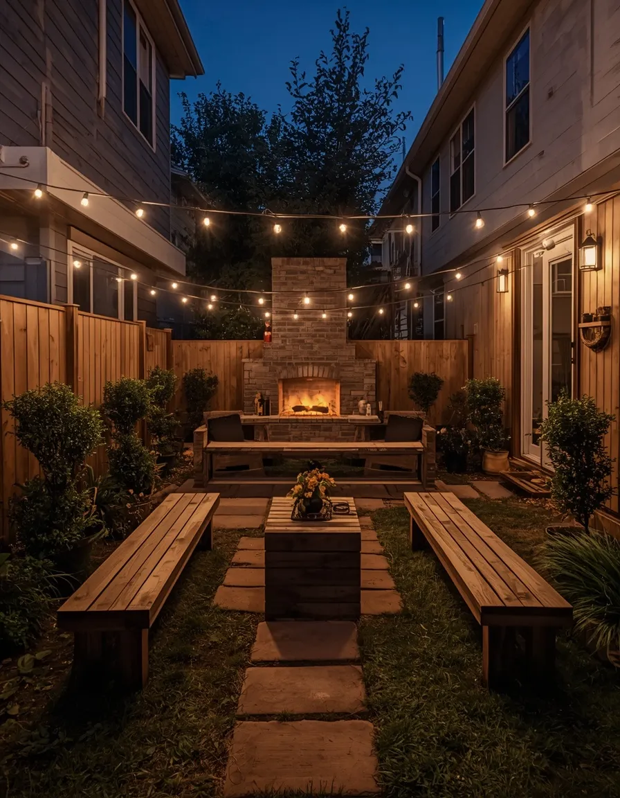Fireside entertaining setup in small yard