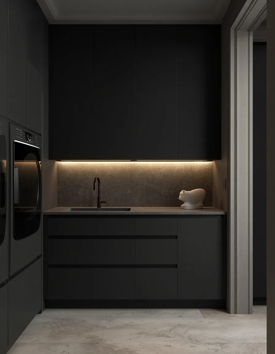 Moody minimalist laundry room