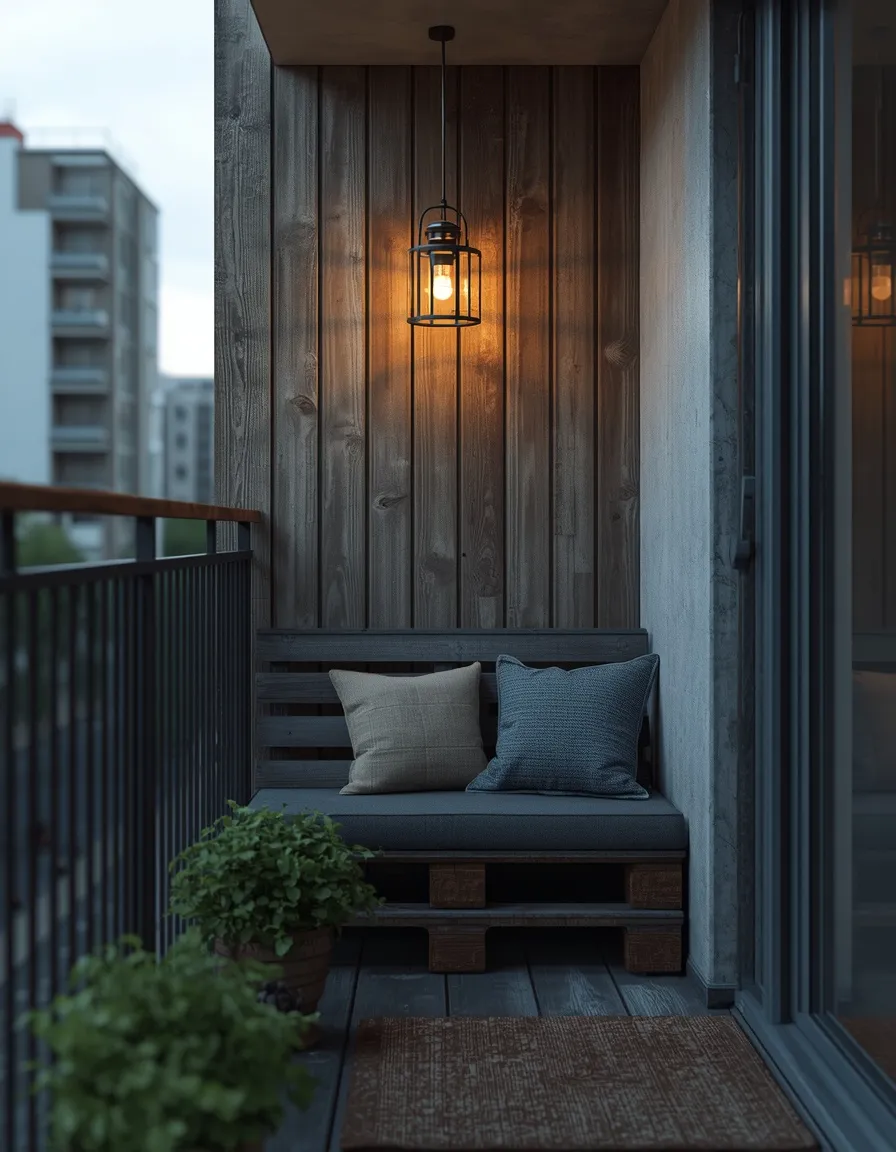 Slim pallet bench on a balcony