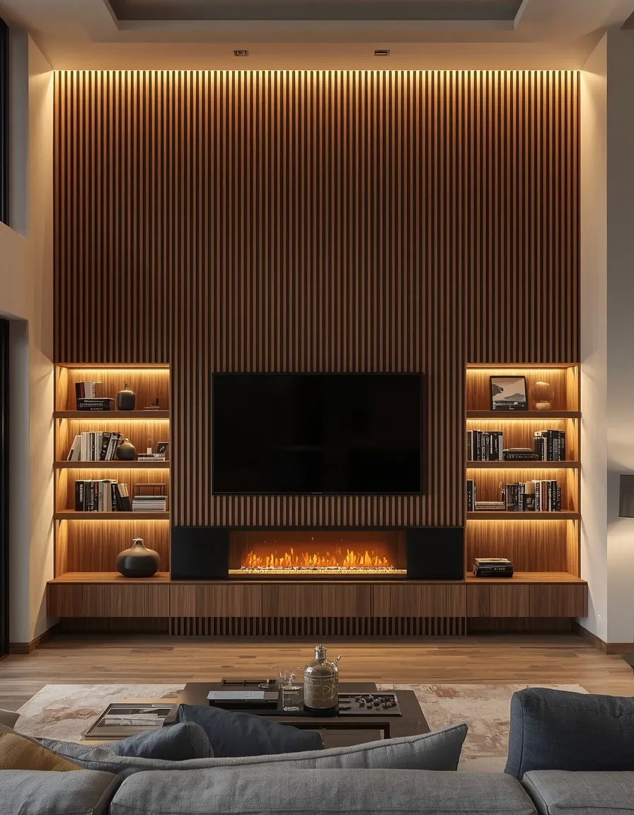 Two story TV wall without a fireplace