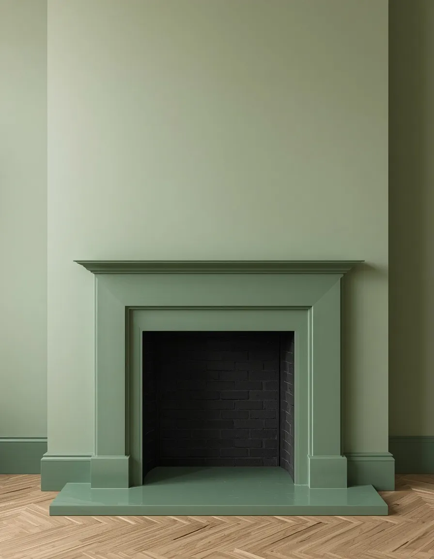 Two-tone sage green fireplace