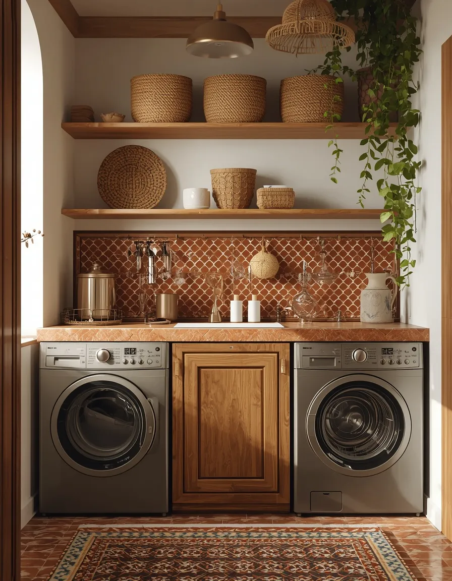 Zellige tile boho laundry room
