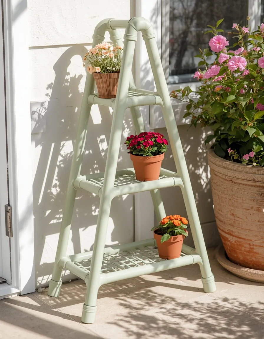 DIY PVC pipe flower rack idea