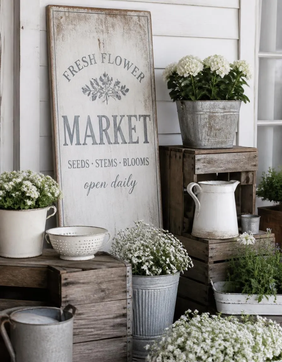 Vintage sign and crate farmhouse display
