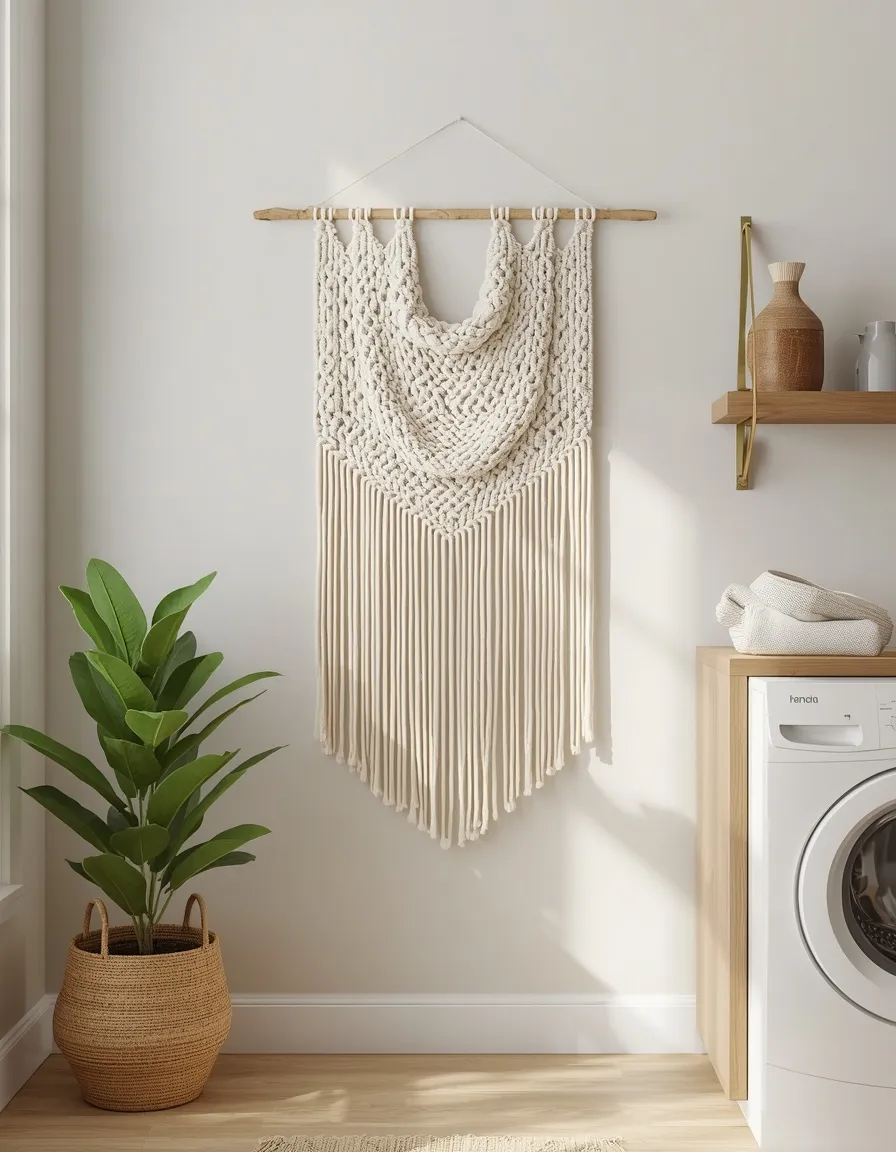 Boho woven wall feature laundry room