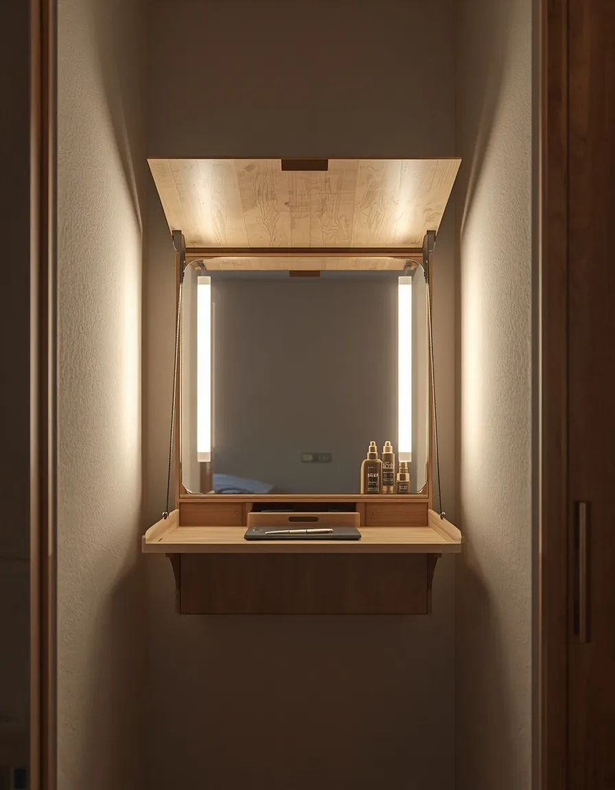 Fold-away wall-mounted makeup vanity