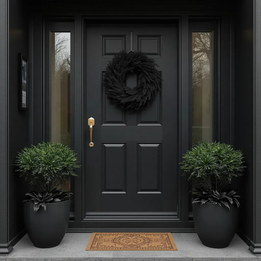 Monochrome black-on-black front door