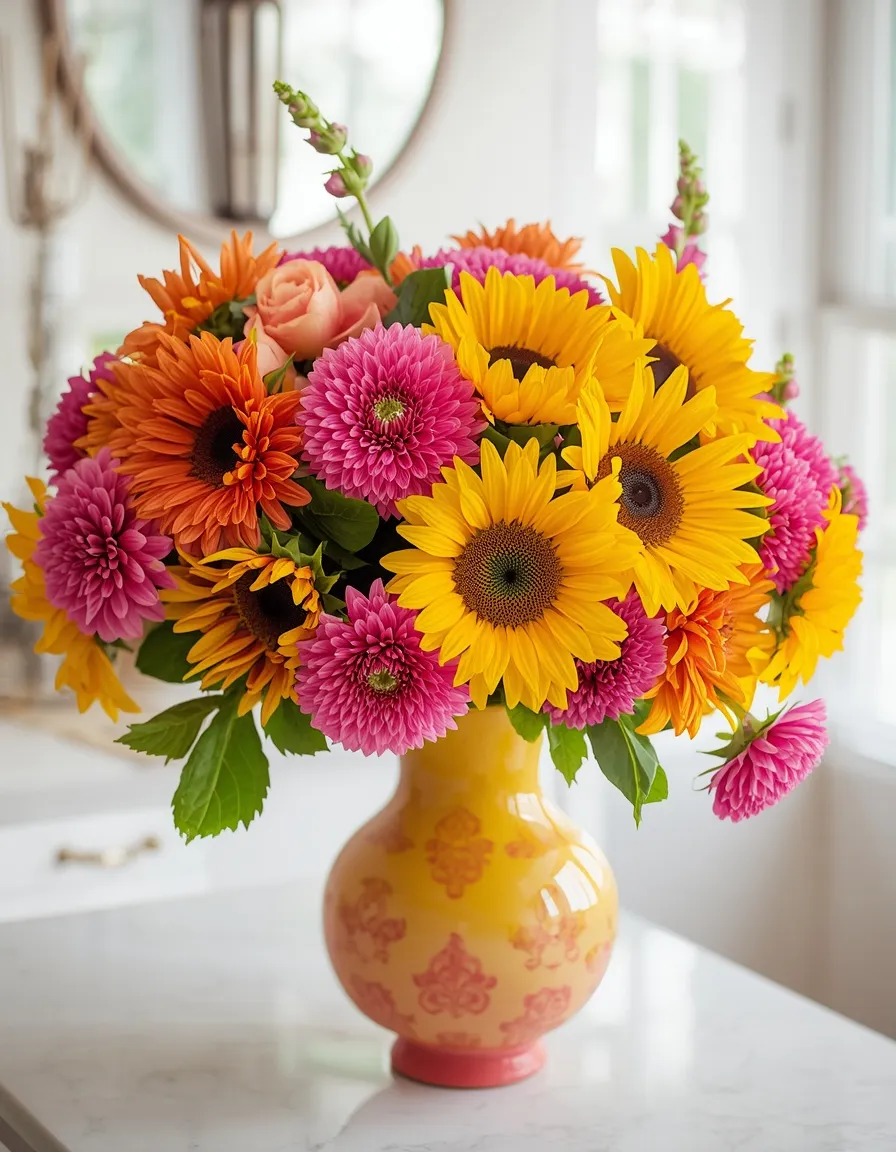 Bright summer floral statement centerpiece