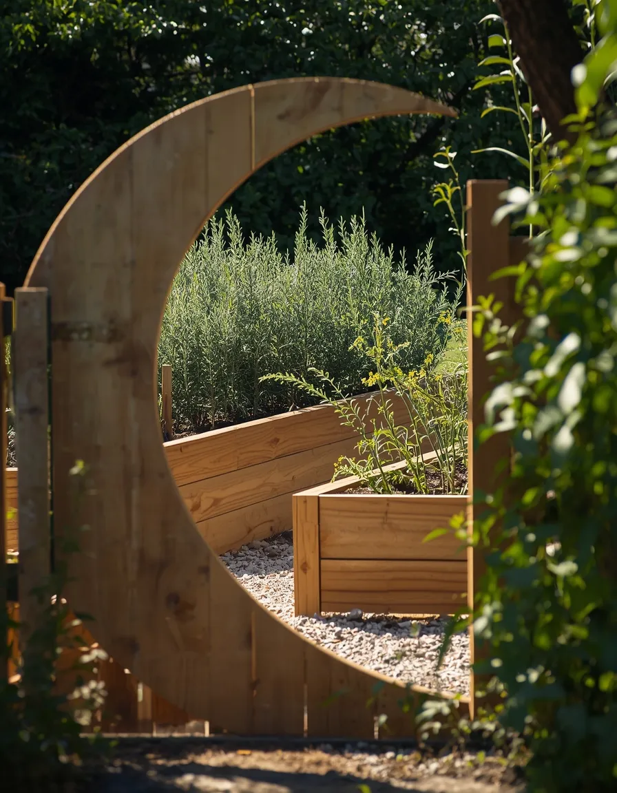 Moon gate entrance to herb garden
