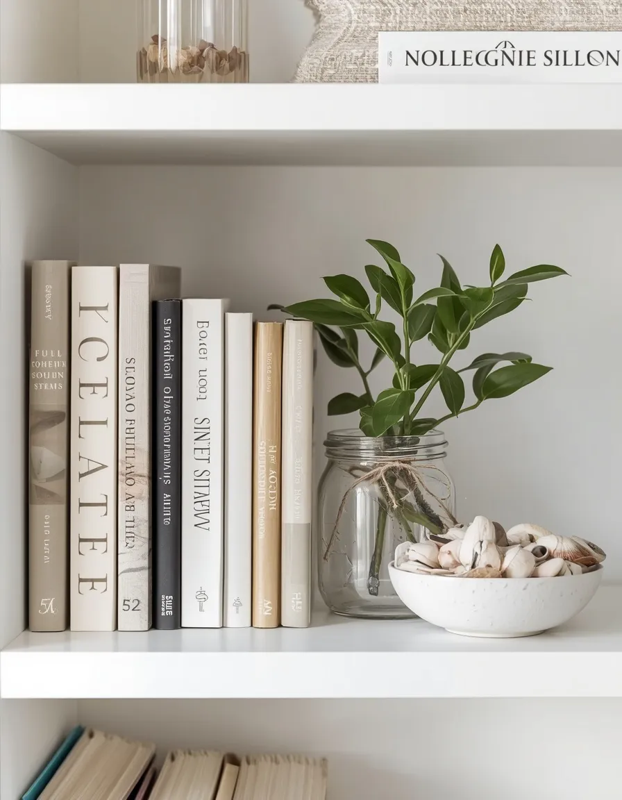 Restyled summer bookshelf styling