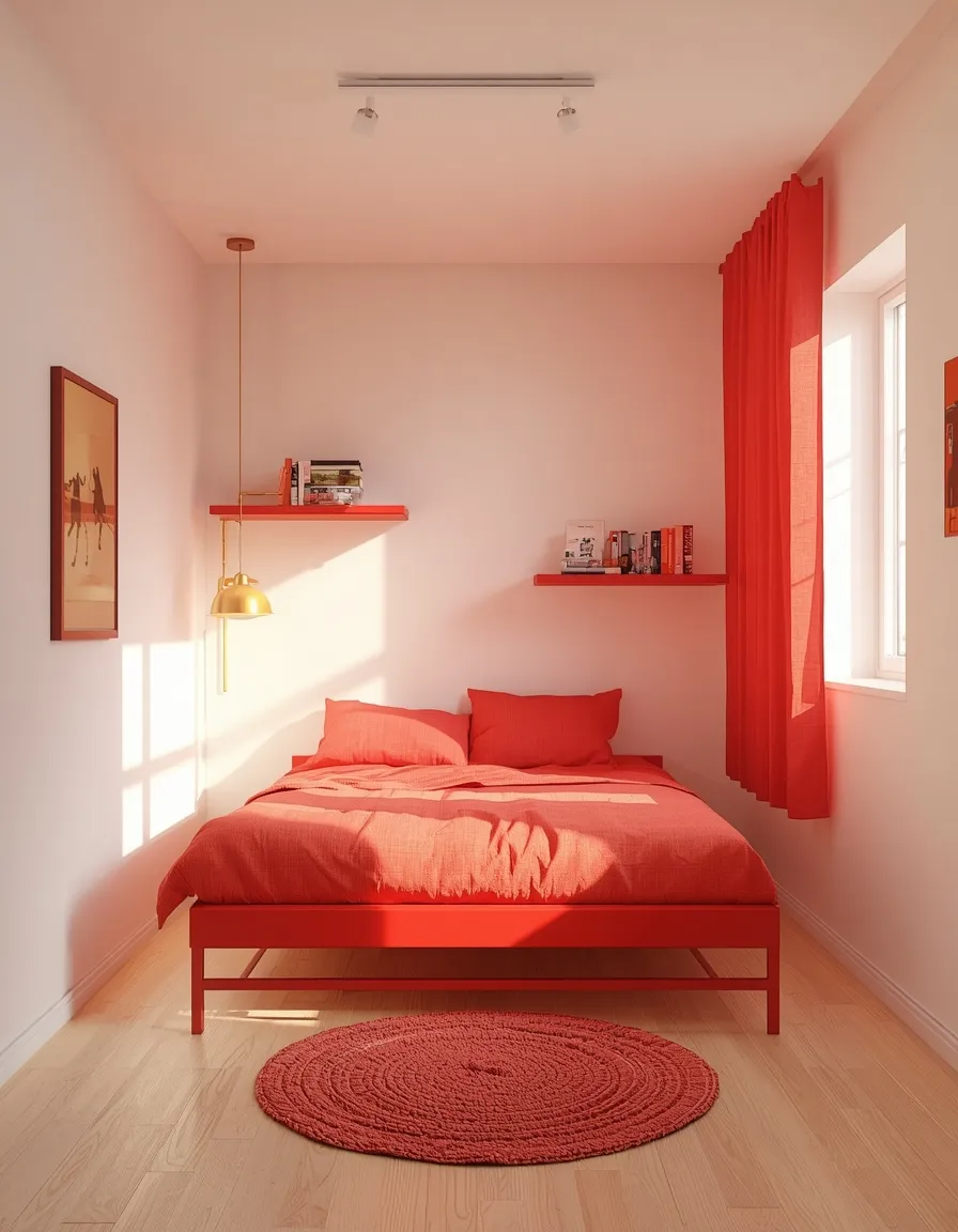 Small boys bedroom with red bed
