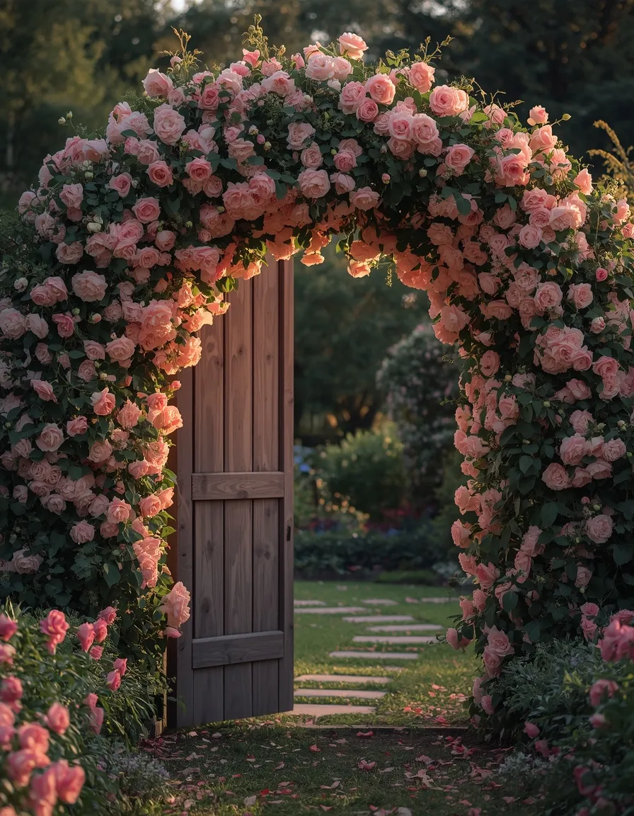 Floral covered fairy tale moon gate
